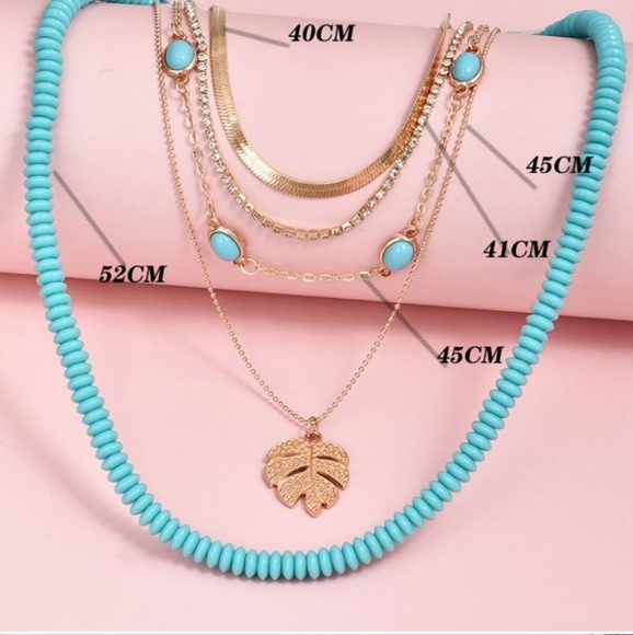 Multicolor Palm Leaf Beaded Multi-layered Pendant Necklace Set - Picture 2 of 2